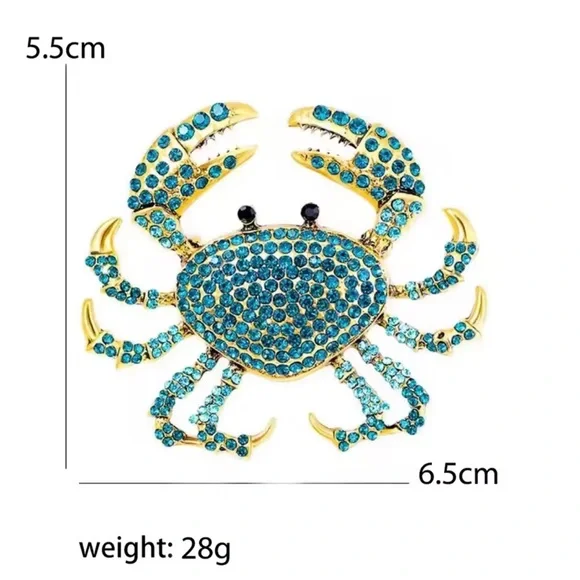 Vintage Blue Crystal Crab Brooch Pin – Ocean Inspired , Retro Animal Lapel Pin - Picture 3 of 8
